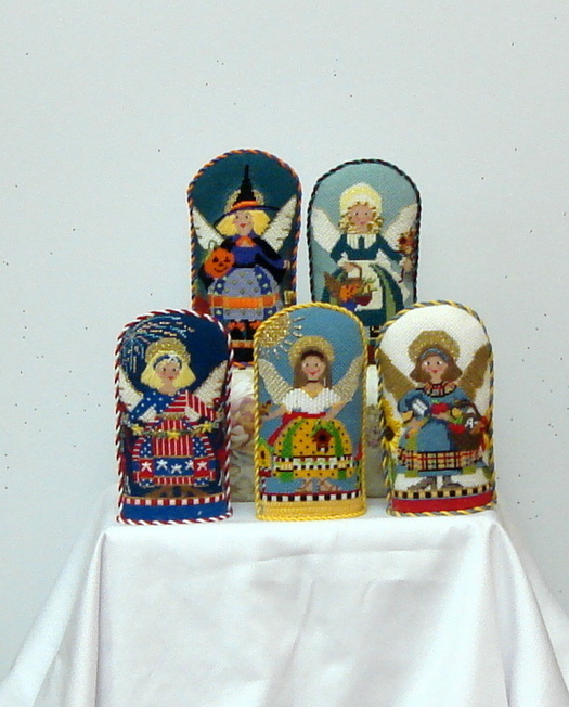 Angel 01, January (Model Shown) (handpainted needlepoint canvas by Kelly Clarke)
