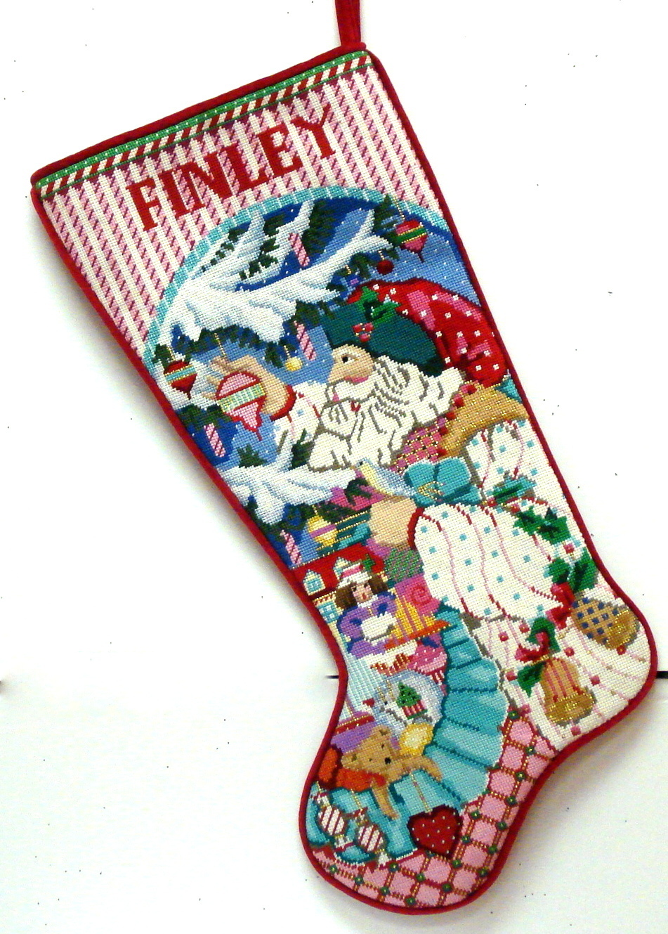 Peppermint Stick Santa Stocking (handpainted by Melissa Shirley)