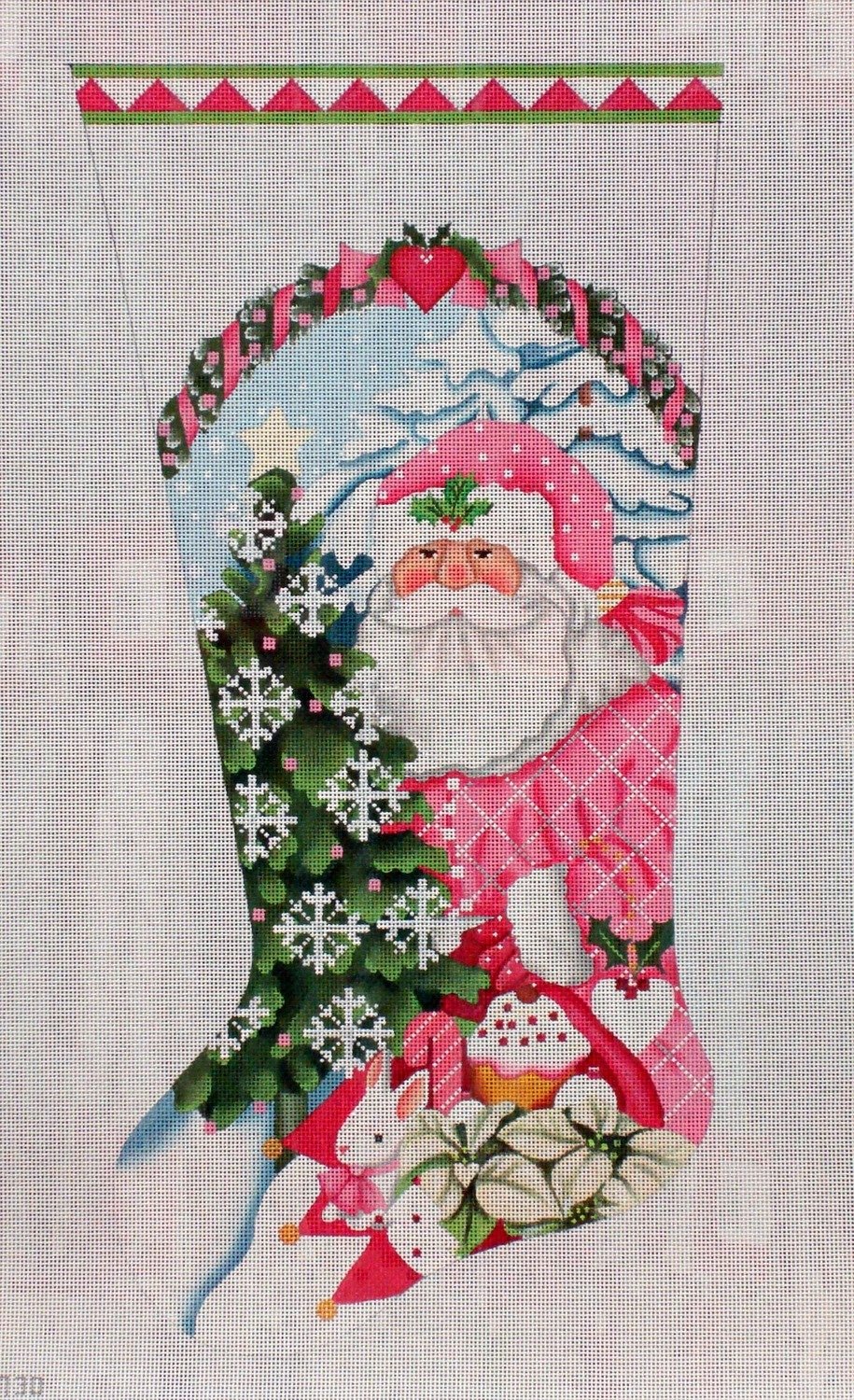 Pink Santa Stocking (handpainted needlepoint canvas by Melissa Shirley