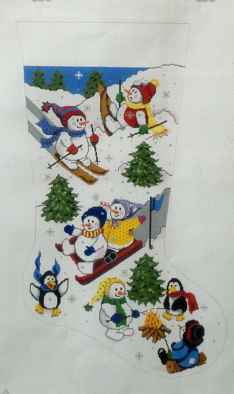 Playful Snowmen Stocking (Handpainted by Gayla Elliott Designs) 18*GE-601