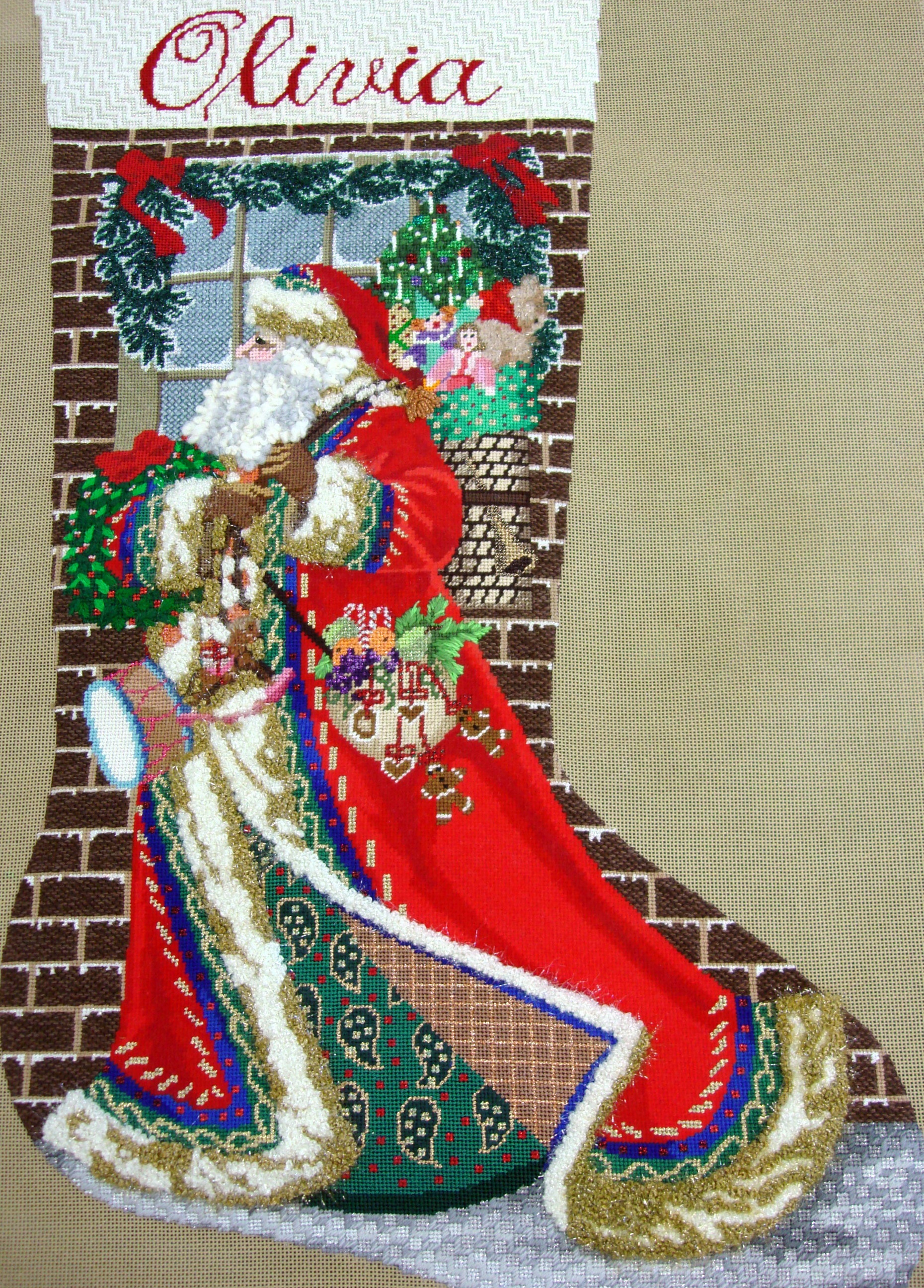 Santa Delivering Stocking (handpainted by Liz-Goodrick-Dillon)