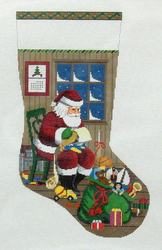 Sitting Santa Checking His List, Boy Stocking (handpainted by Susan Roberts) Sitting Santa Checking His List, Boy Stocking (handpainted by Susan Roberts)