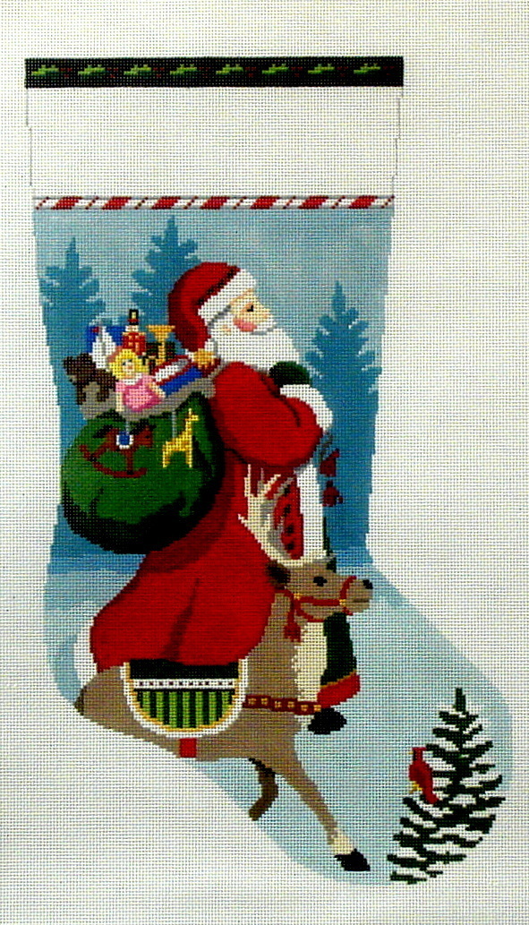 Tasseled Santa and Reindeer (handpainted by Susan Roberts) 18*3220