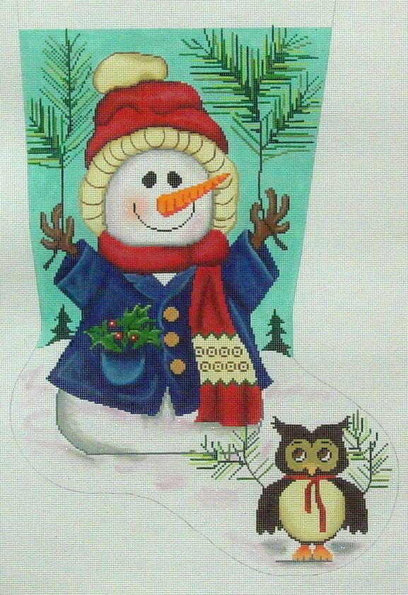 Woodland Snowman/Owl (handpainted by All About Stitching) 18*GE647