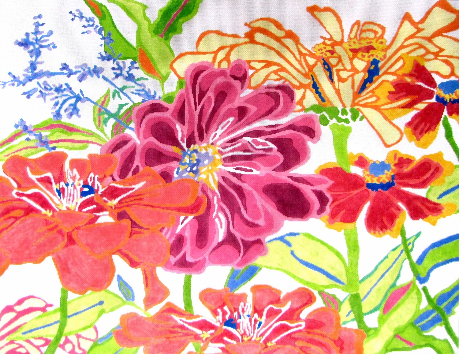 Zinnia Dazzle Rug (handpainted by Jean Smith) Zinnia Dazzle Rug (handpainted by Jean Smith)