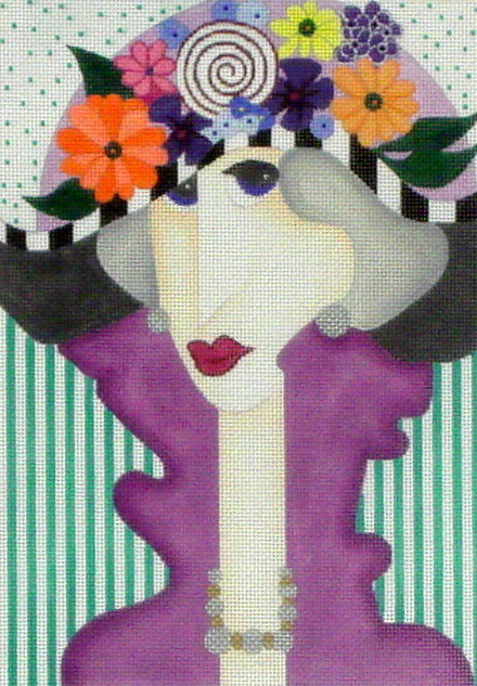 Lady with Flower Hat (Handpainted by BB Needlepoint Designs) Lady with Flower Hat (Handpainted by BB Needlepoint Designs)