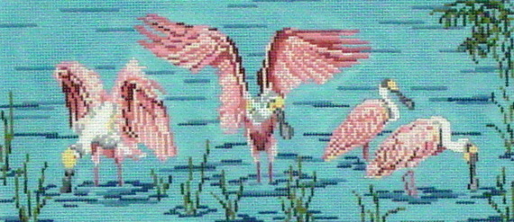 Roseate Spoonbills on Water (handpainted by Needle Crossing) Roseate Spoonbills on Water (handpainted by Needle Crossing)