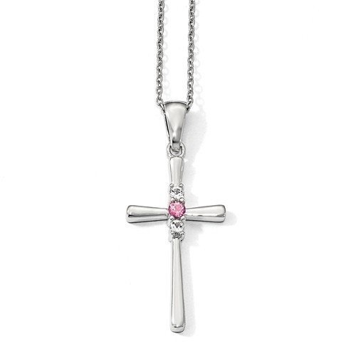 Sterling Silver Survivor Clear/Pink Swarovski Topaz Faith Cross Necklace Sterling Silver Survivor Clear/Pink Swarovski Topaz Faith Cross Necklace