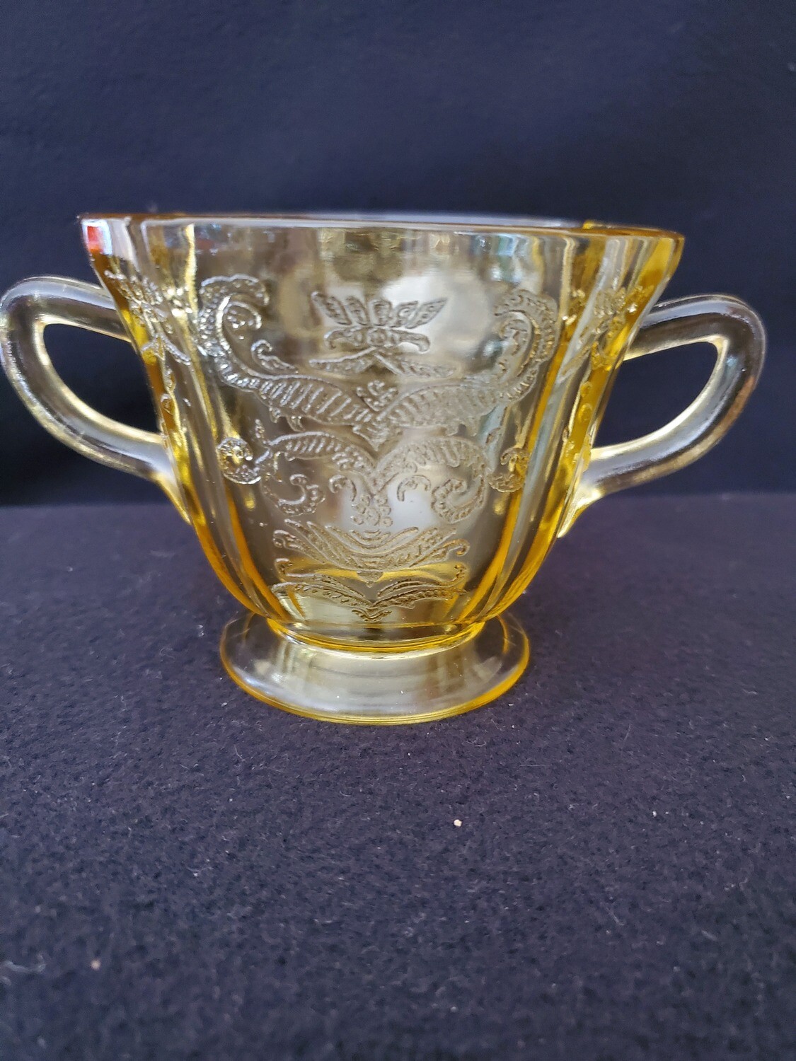 Vintage Amber Yellow Depression Glass Sugar Madrid Pattern By Federal Glass 3 14