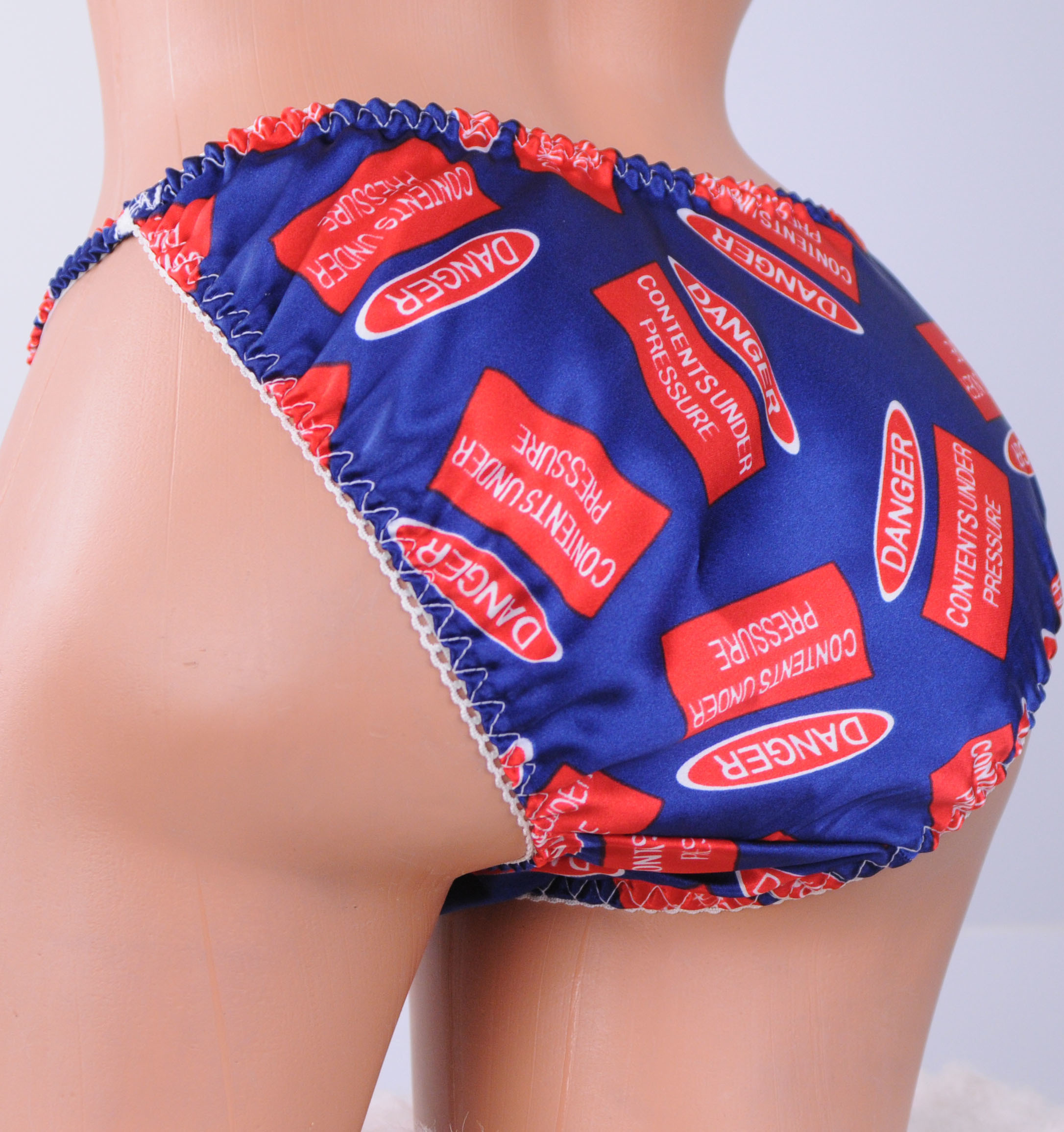 Exclusive Ania's Poison MANties Silky Smooth, DANGER Contents under pressure Red White Blue string bikini panties Joe Boxer Inpired for Sissy MEN!