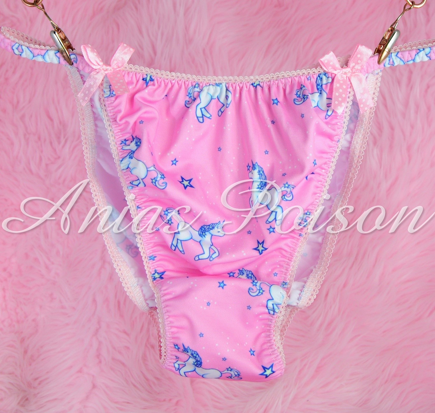 Rare Novelty Character print Spandex Stretch string bikini Pink Unicorn Princess Panties Rare Novelty Character print Spandex Stretch string bikini Pink Unicorn Princess Panties