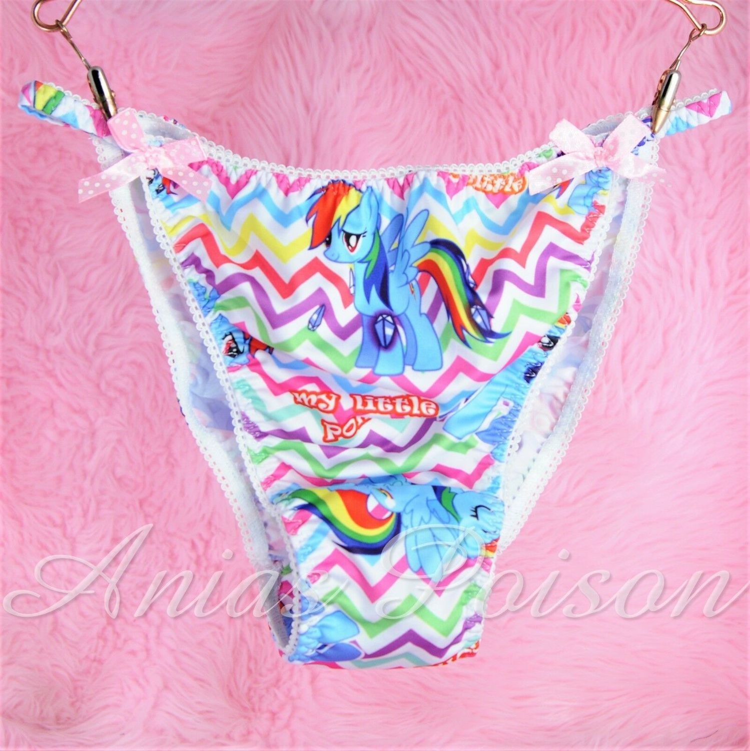 Rare Novelty Character print Spandex Stretch string bikini Rainbow Dash Ponies Princess Panties Rare Novelty Character print Spandex Stretch string bikini Rainbow Dash Ponies Princess Panties