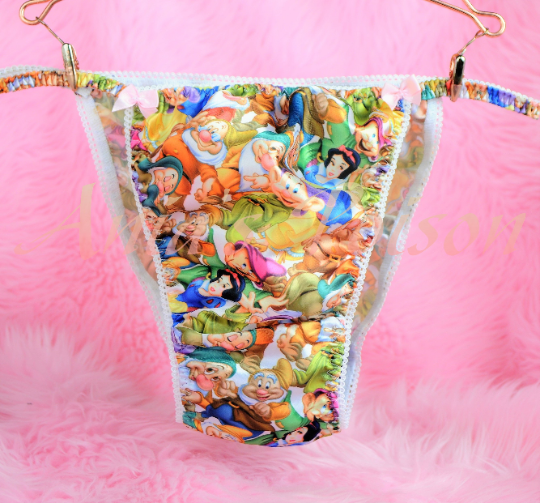 Ania's Poison Dwarves Snow Princess Prints Super Rare 100% polyester string bikini sissy mens underwear panties
