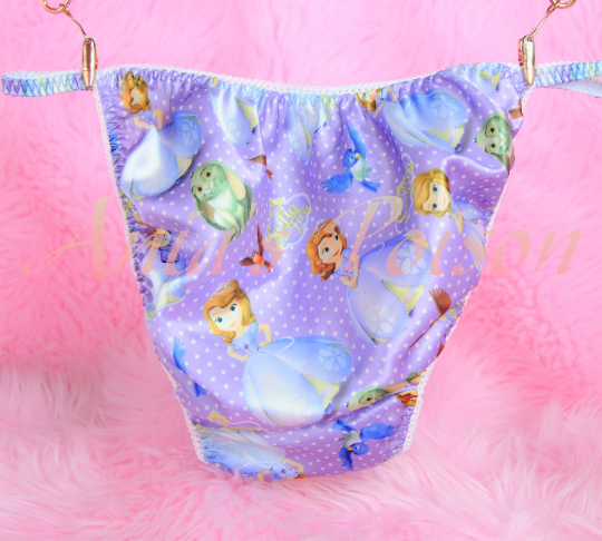 Ania's Poison Sophia purple Princess Print Super Rare 100% polyester SATIN string bikini sissy mens underwear panties