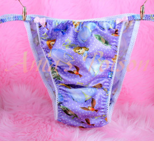 Ania's Poison Sophia purple Princess Print Super Rare 100% polyester SATIN string bikini sissy mens underwear panties 00236