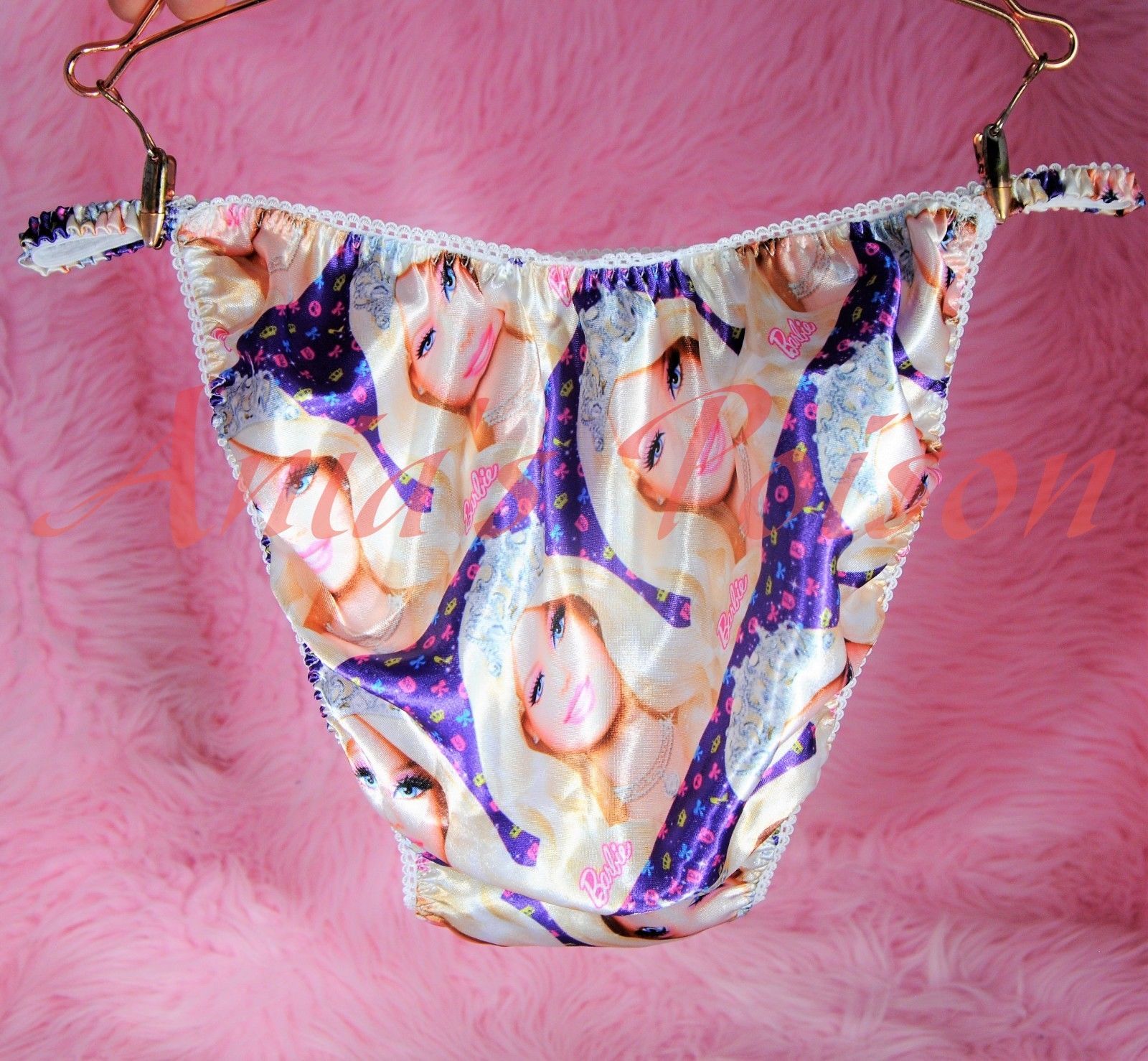 Ania's Poison Barbii Doll Princess Print Super Rare 100% polyester SATIN string bikini sissy mens underwear panties