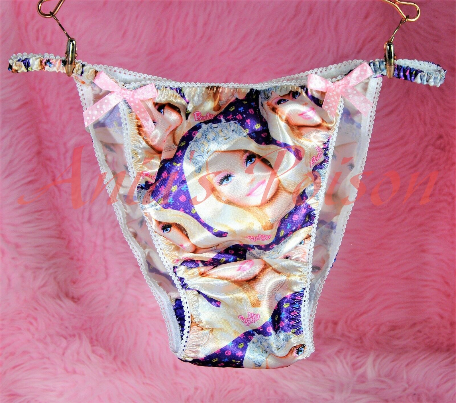Ania's Poison Barbii Doll Princess Print Super Rare 100% polyester SATIN string bikini sissy mens underwear panties 00237