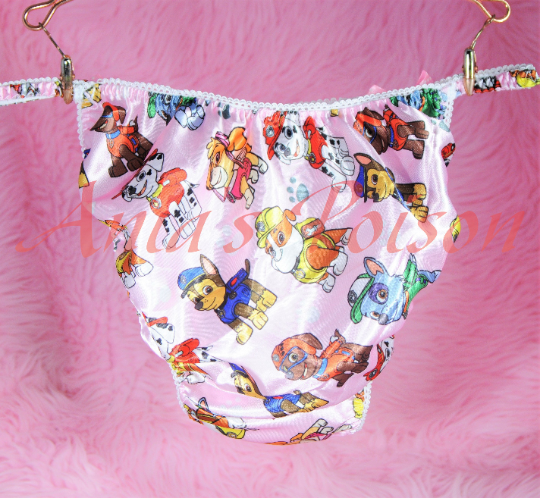Ania's Poison Pink Pound Puppies Print Super Rare 100% polyester SATIN string bikini sissy mens underwear panties