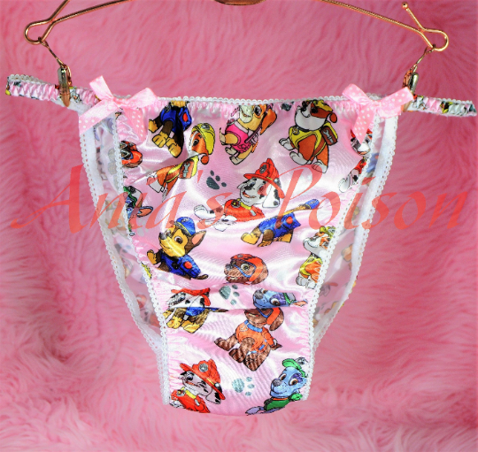 Ania's Poison Pink Pound Puppies Print Super Rare 100% polyester SATIN string bikini sissy mens underwear panties 00238
