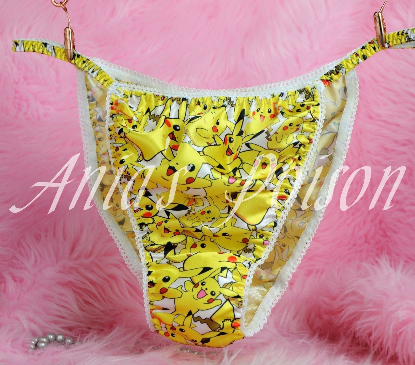 Ania's Poison MANties Pokemon Pikachu Character Print Super Rare 100% polyester string bikini sissy mens underwear panties