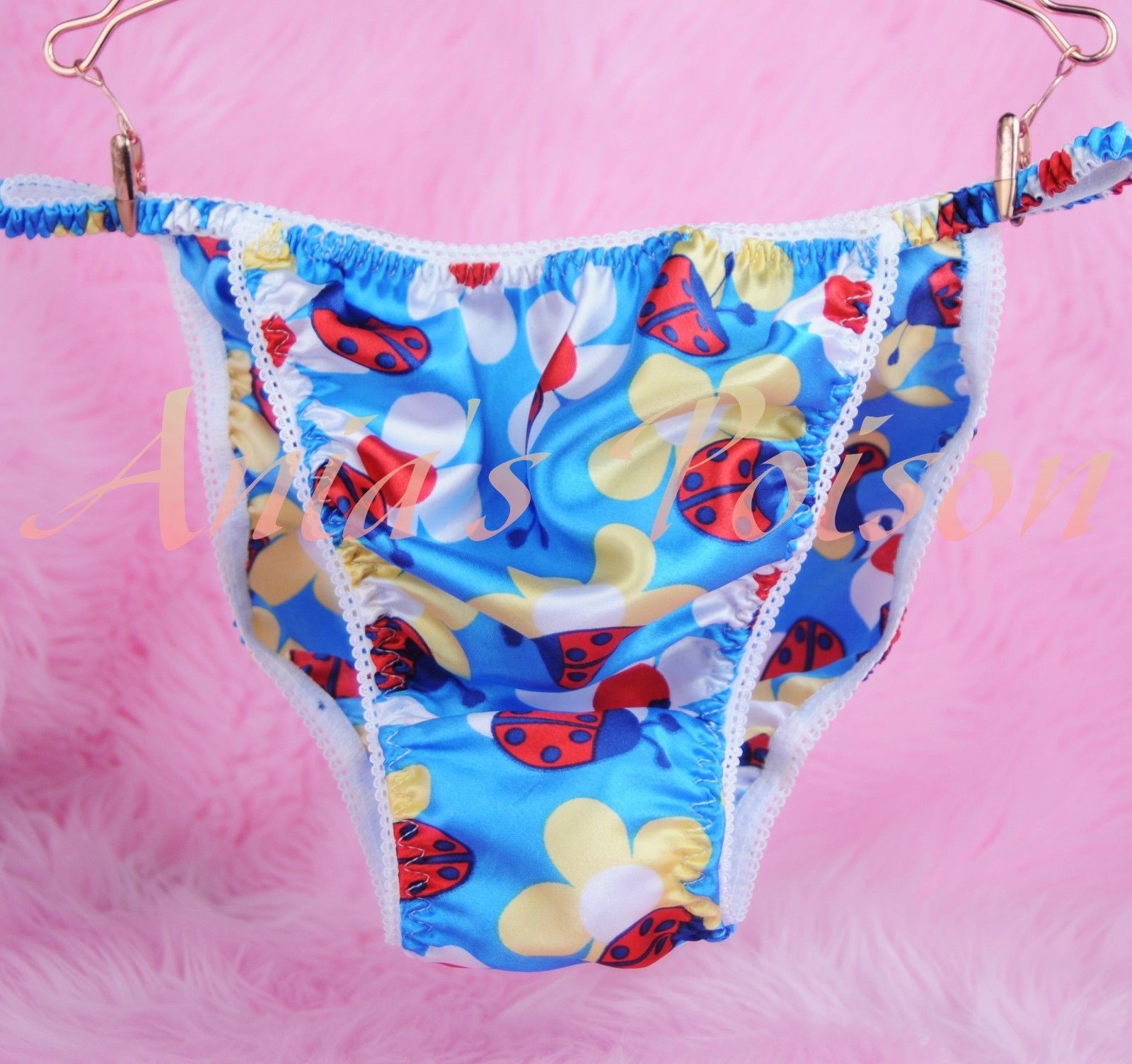 Floral Spring Lady Bug cartoons Rare 100% polyester string bikini sissy mens underwear panties 00243