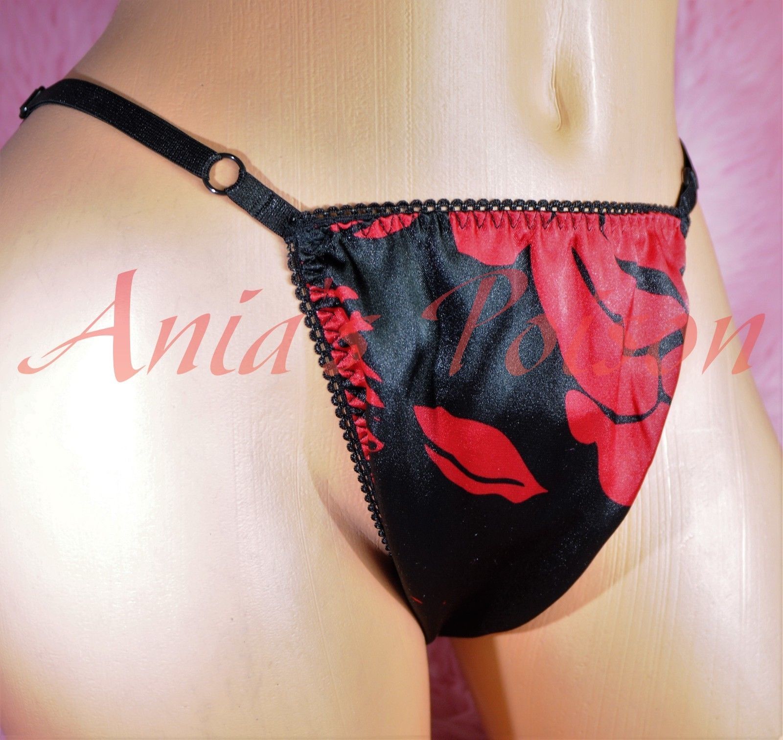 Adjustable Sides Scrunch Butt Micro Bikini Cheeky cut string bikini sissy mens Sissy underwear panties Black SATIN