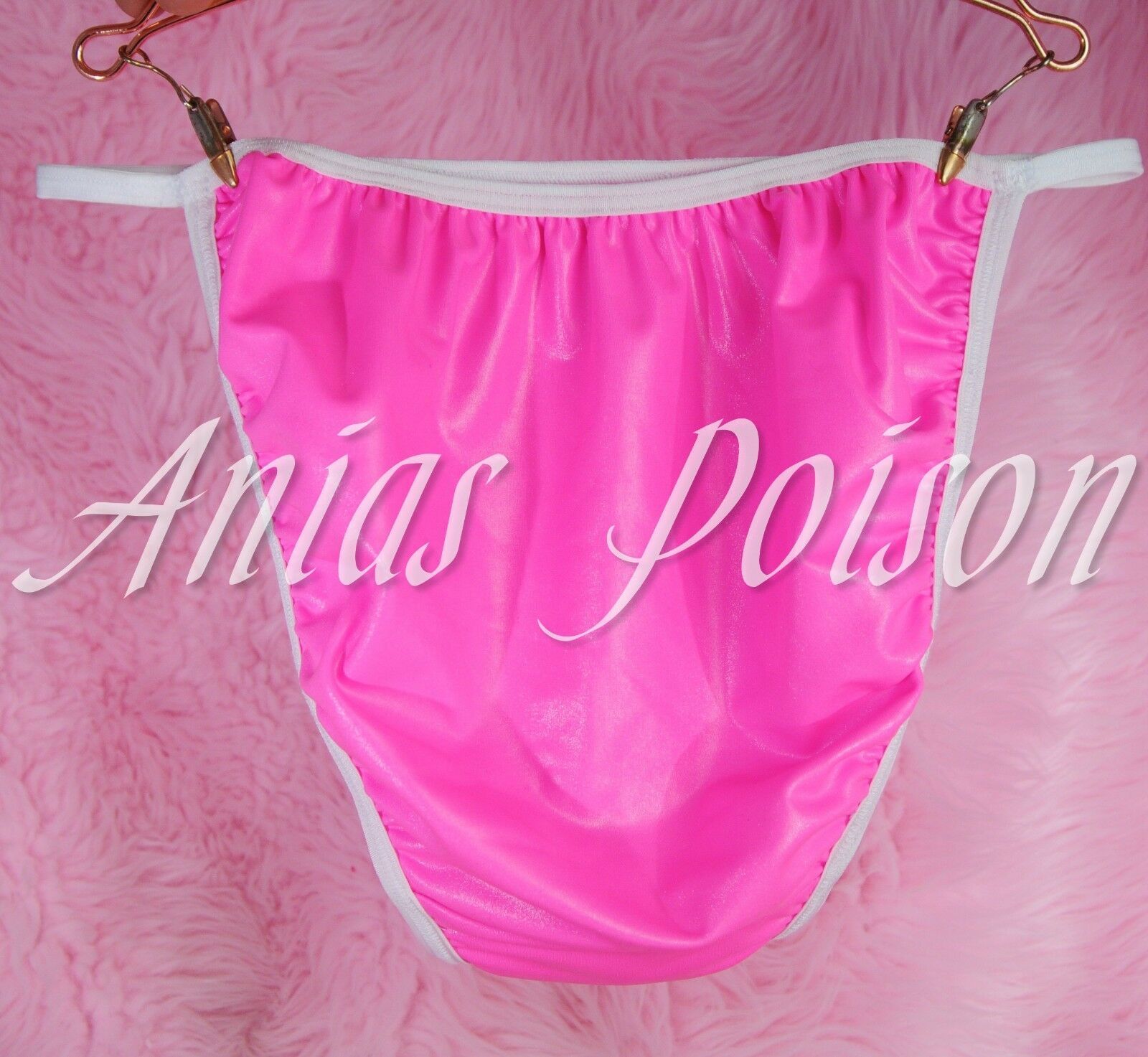 Hot Pink Vinyl Men's Humiliation Stretch string bikini Sissy naughty panties L -XL