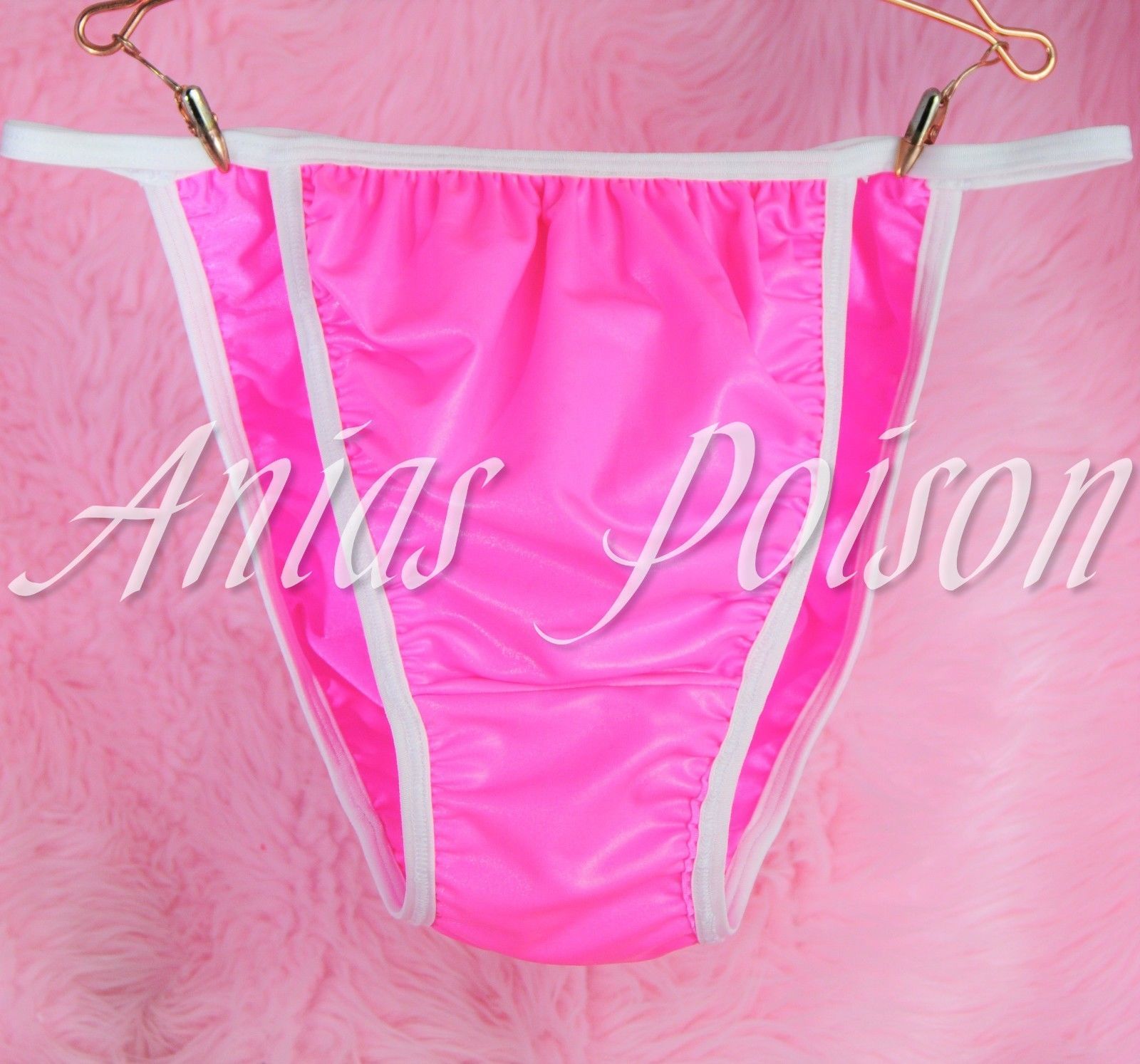 Hot Pink Vinyl Men's Humiliation Stretch string bikini Sissy naughty panties L -XL 00259