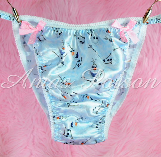 Ania's Poison Frozen Snowman Princess Print Super Rare 100% polyester SATIN string bikini sissy mens underwear panties