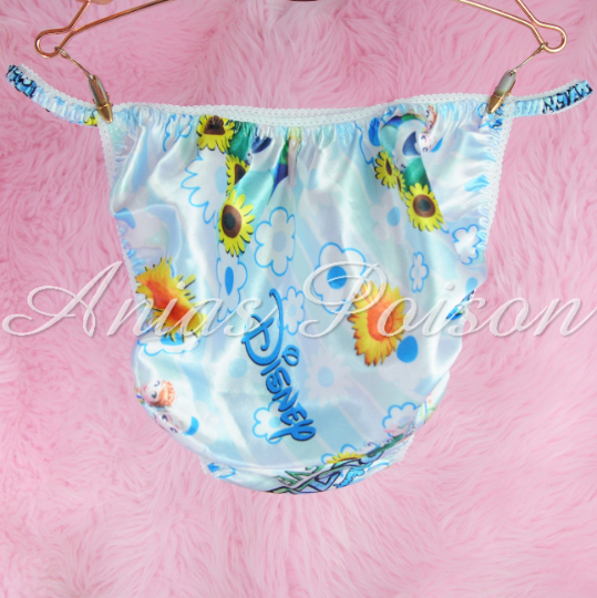 Ania's Poison Frozen Snowman Princess Print Super Rare 100% polyester SATIN string bikini sissy mens underwear panties