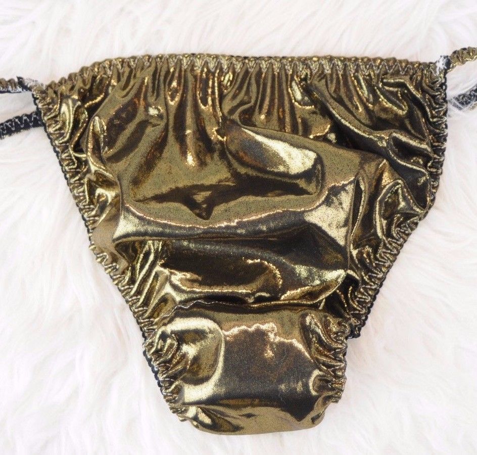 Anias Poison MANties Bronze Like metallic Gold shiny FOIL string bikini sissy mens Dancer panties