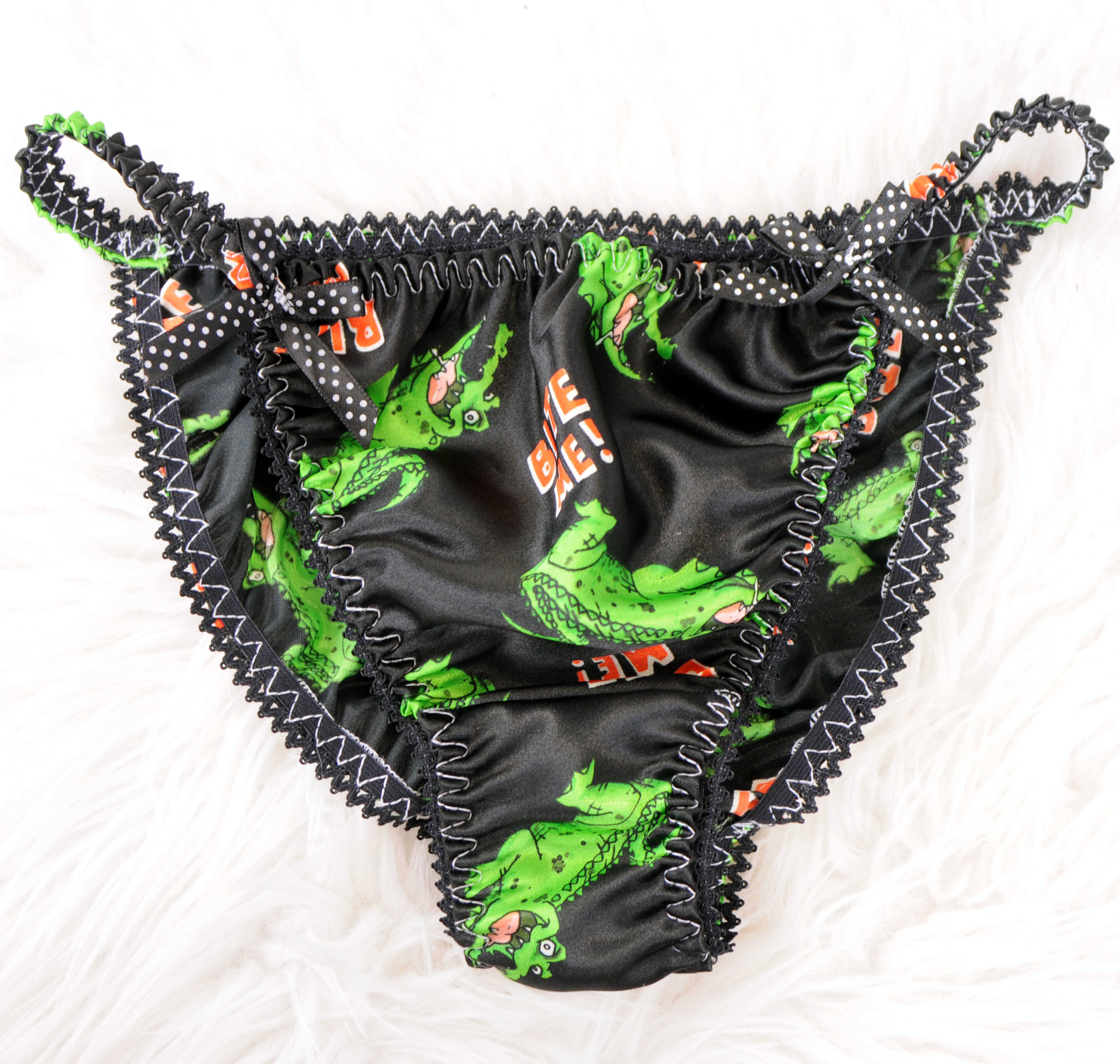 Exclusive Ania's Poison MANties Silky Smooth, BITE ME Novelty Alligator black string bikini panties like Joe the Boxer for Sissy MEN! 0023