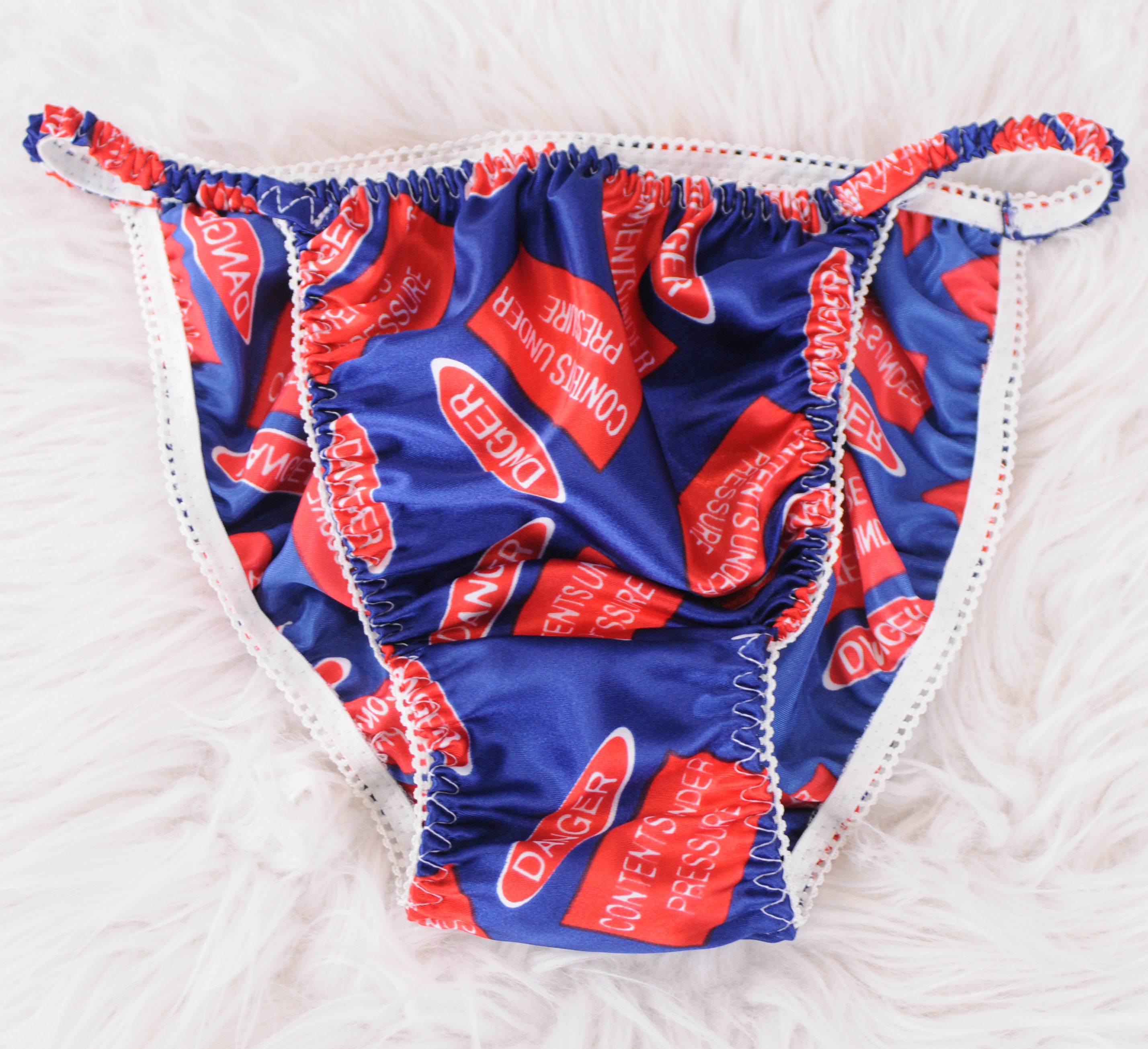 Exclusive Ania's Poison MANties Silky Smooth, DANGER Contents under pressure Red White Blue string bikini panties Joe Boxer Inpired for Sissy MEN! 0027