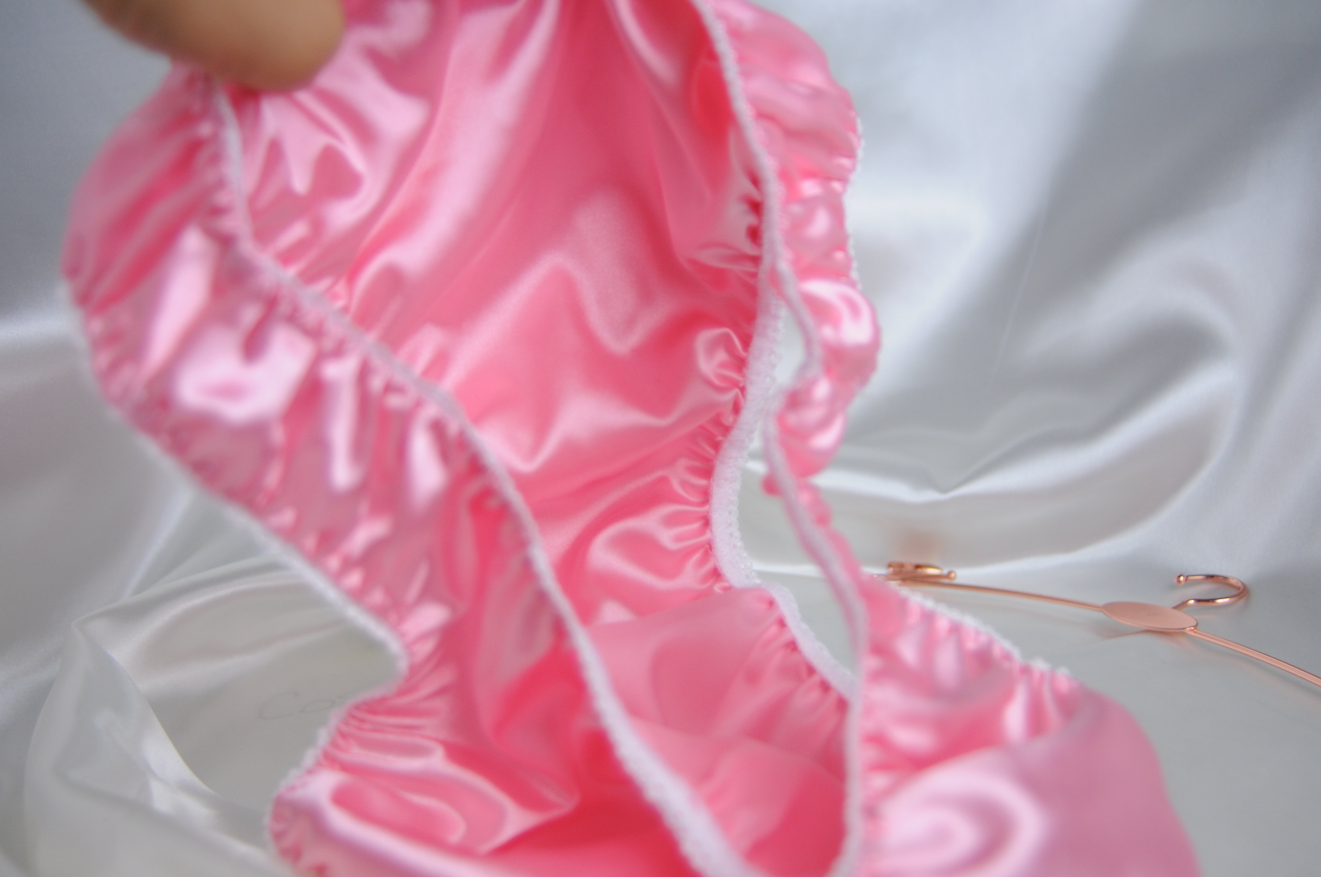 Anias Poison Full Solid color bikini cut Frilly Lace trim Soft satin lined SISSY panties for men MANTIES sz S - XXL