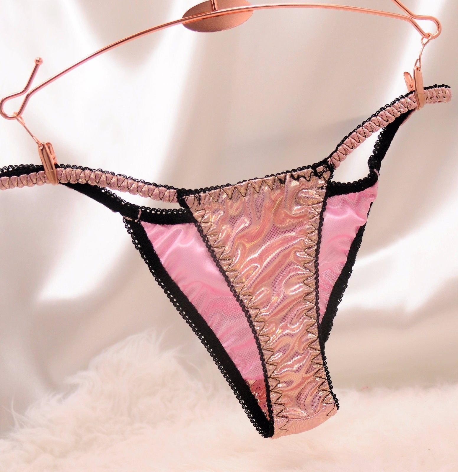 VTG sissy metallic foil string LADIES triangle T thong metallic panties S/M LXL