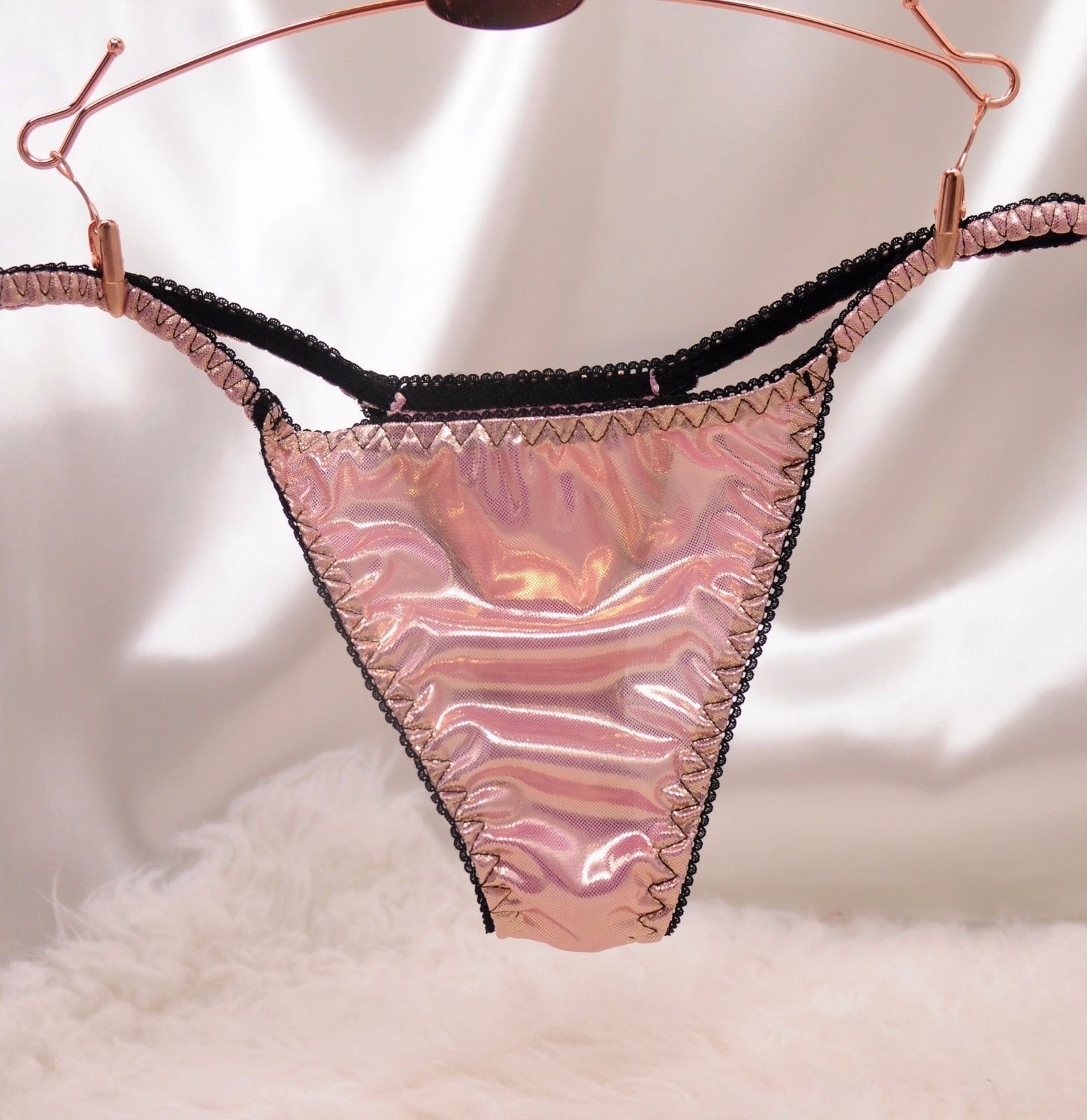 VTG sissy metallic foil string LADIES triangle T thong metallic panties S/M LXL