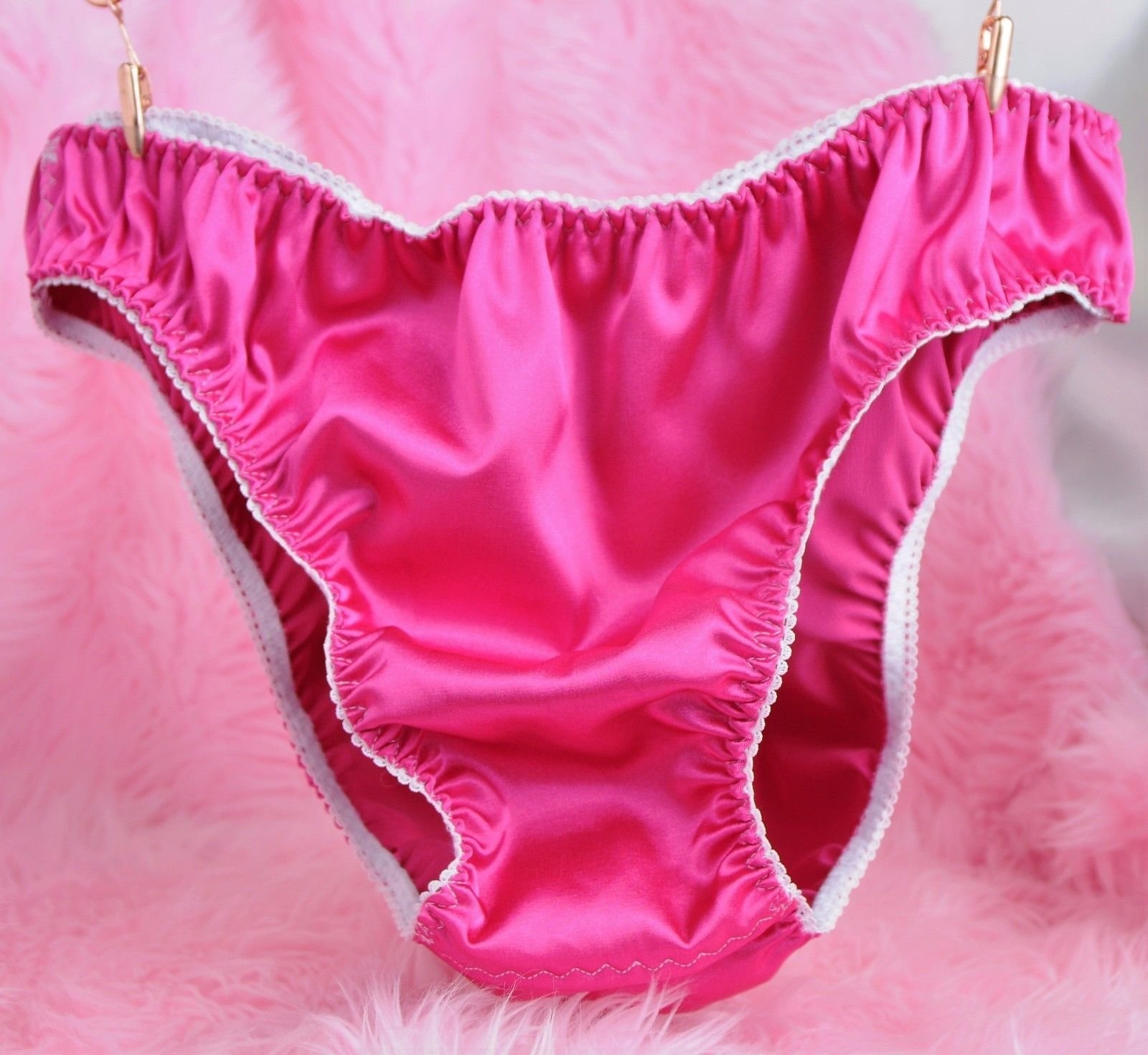 Anias Poison Full Solid color bikini cut Frilly Lace trim Soft satin lined SISSY panties for men MANTIES sz S - XXL