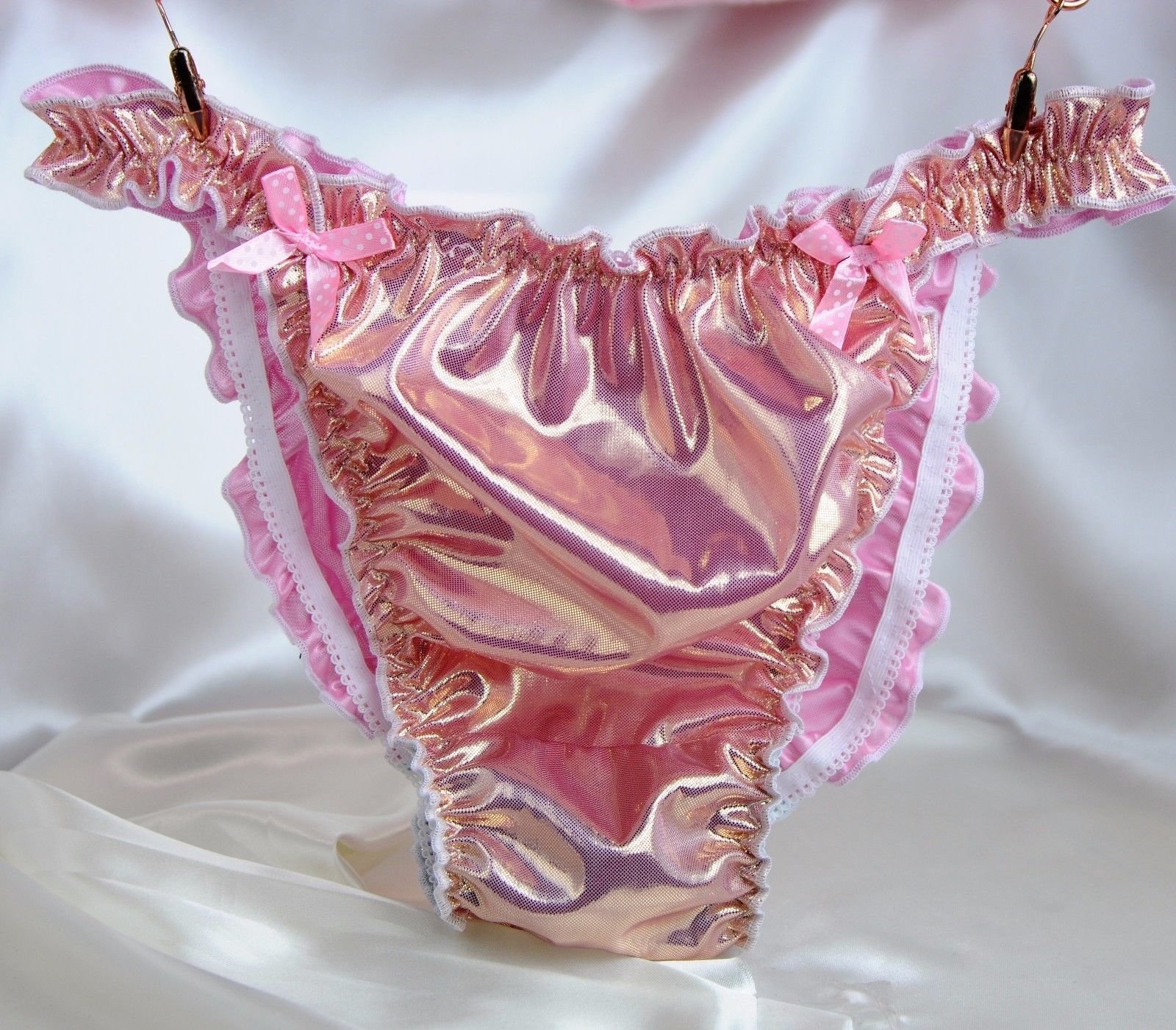 Custome Made MANties S M L XL XXL metallic shiny FOIL Ruffled string bikini sissy mens panties