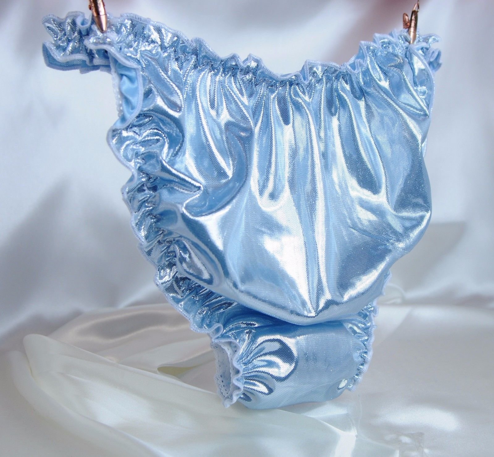 Custome Made MANties S M L XL XXL metallic shiny FOIL Ruffled string bikini sissy mens panties