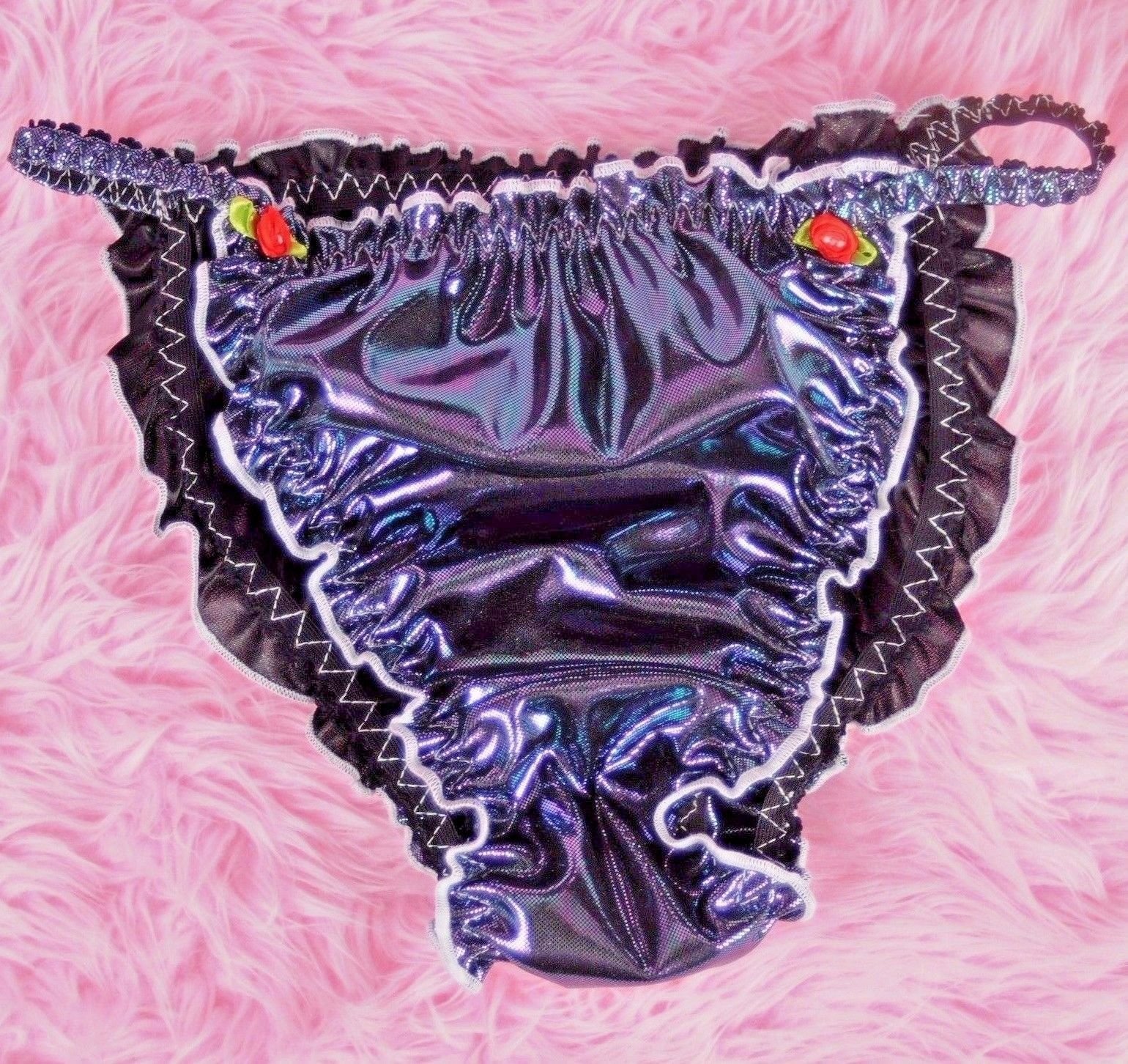 Custome Made MANties S M L XL XXL metallic shiny FOIL Ruffled string bikini sissy mens panties
