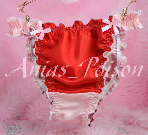 Anias Poison MANties satin shiny MENS sissy ruffled double lined matching side panties-