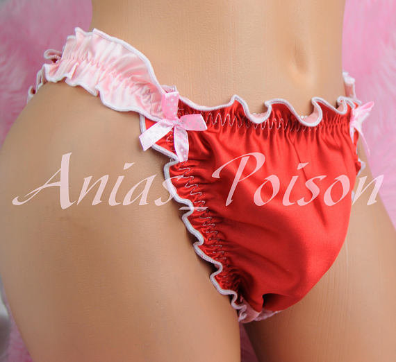 Anias Poison MANties satin shiny MENS sissy ruffled double lined matching side panties-