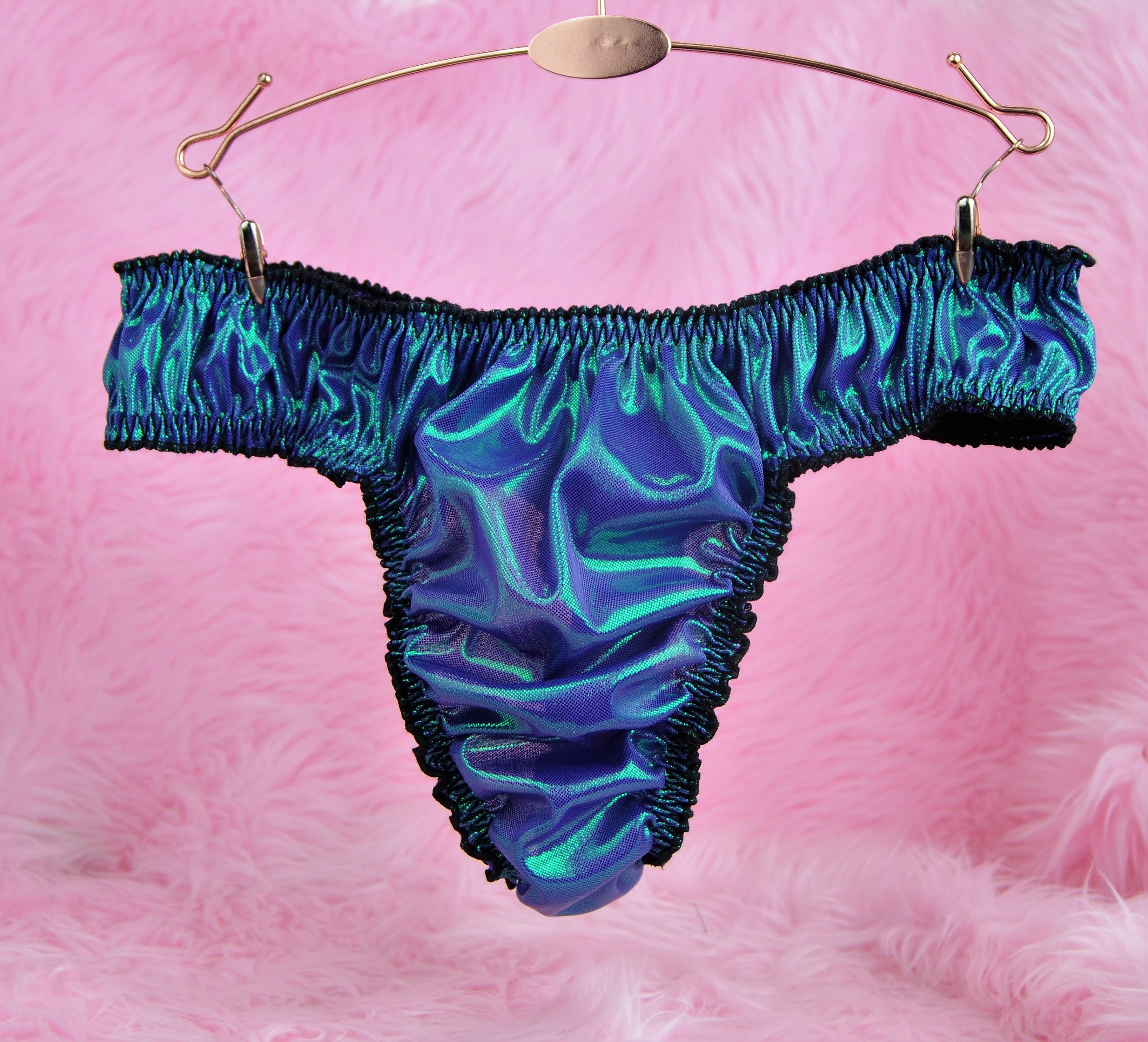 Ultimate ruffled frilly pretty little slave MANties sissy pouch full side thong humiliation exotic metallic panties OS