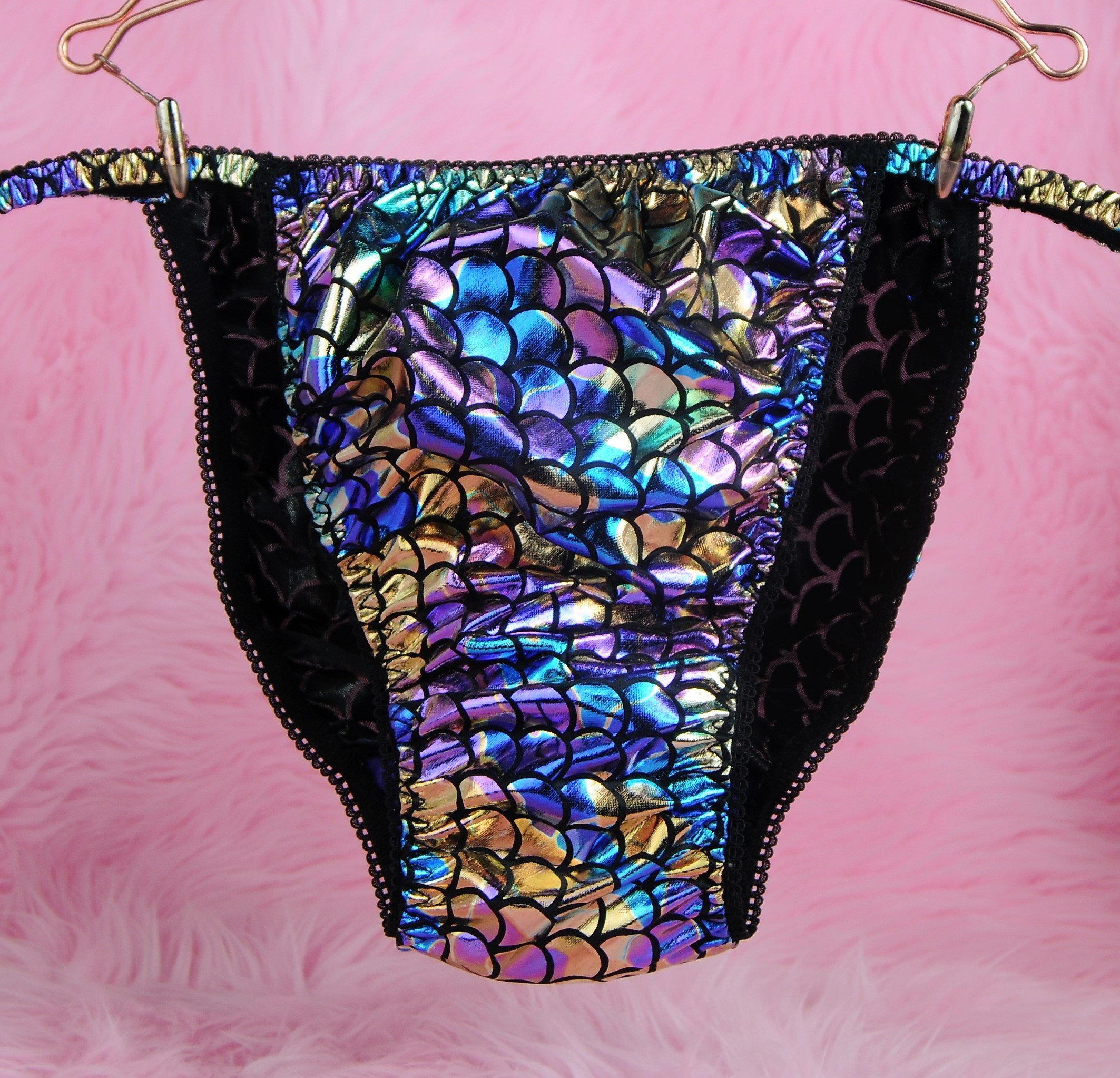 Anias Poison MANties S M L XL XXL metallic shiny FOIL Scaly Mermaid string bikini sissy mens Dancer panties