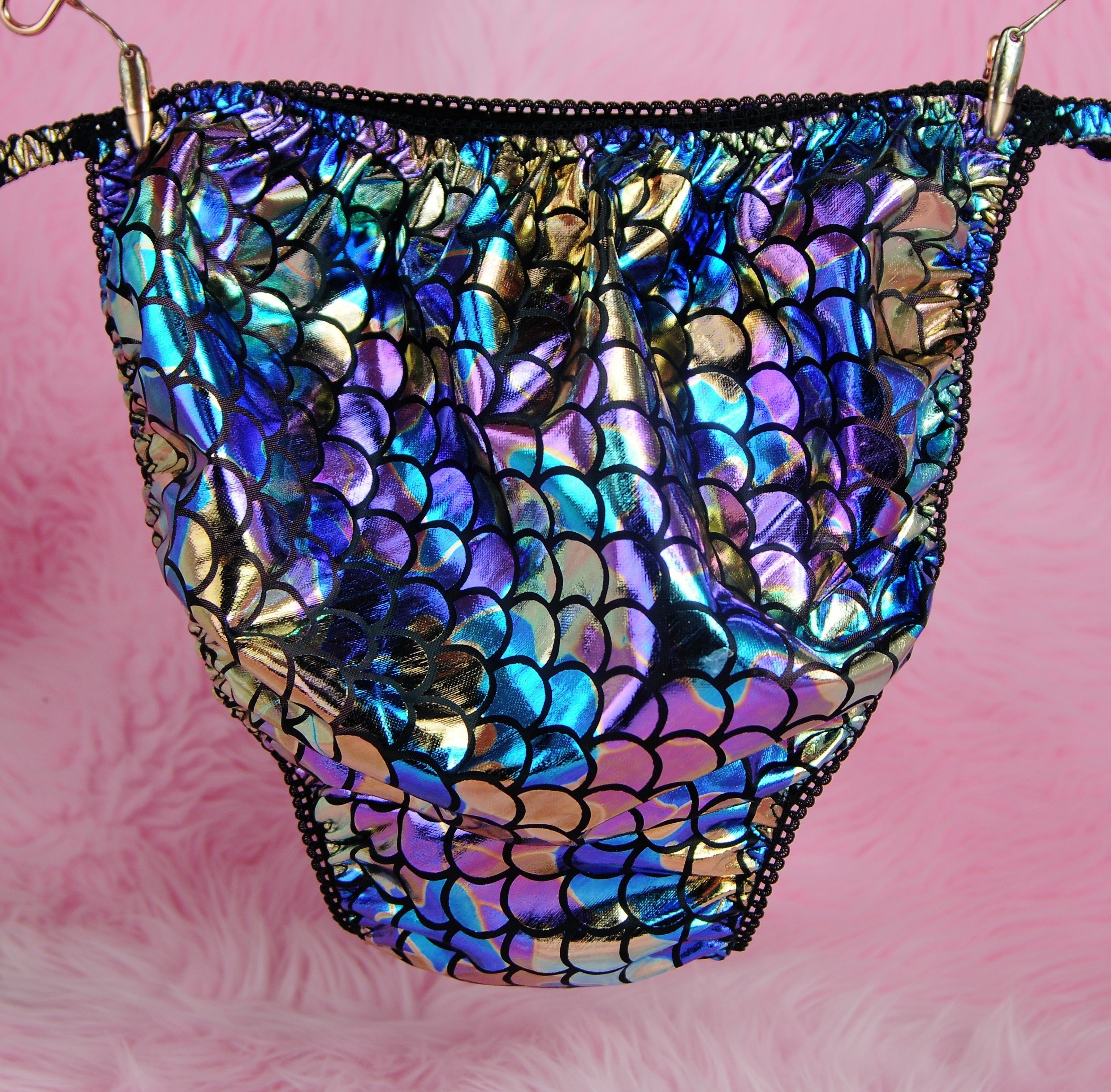 Anias Poison MANties S M L XL XXL metallic shiny FOIL Scaly Mermaid string bikini sissy mens Dancer panties