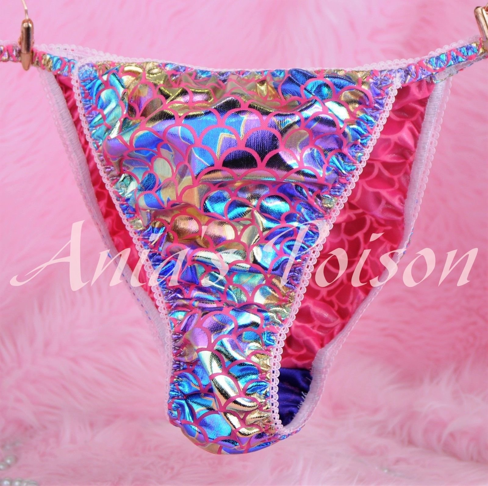Anias Poison MANties S M L XL XXL metallic shiny FOIL Scaly Mermaid string bikini sissy mens Dancer panties