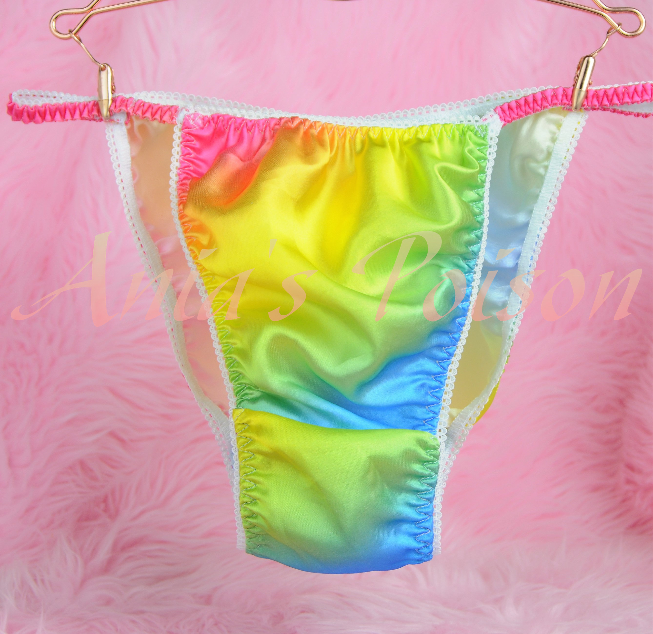 Ania's Poison MANties S - XXL Vintage style rainbow Pride 100% polyester string bikini sissy mens underwear panties 00166