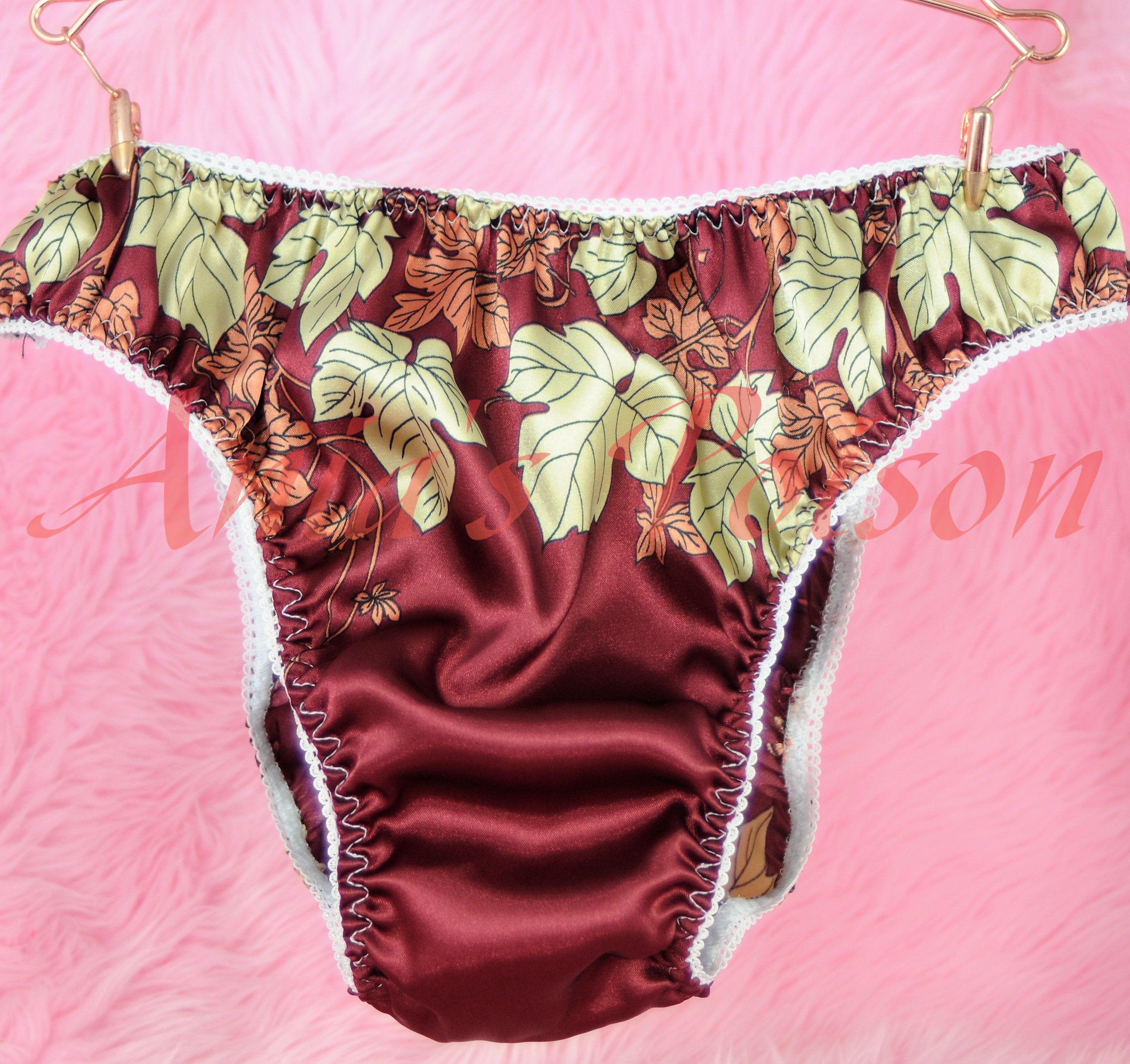 Anias Poison Full Solid color bikini cut Frilly Lace trim Soft satin lined SISSY panties for men MANTIES sz S - XXL