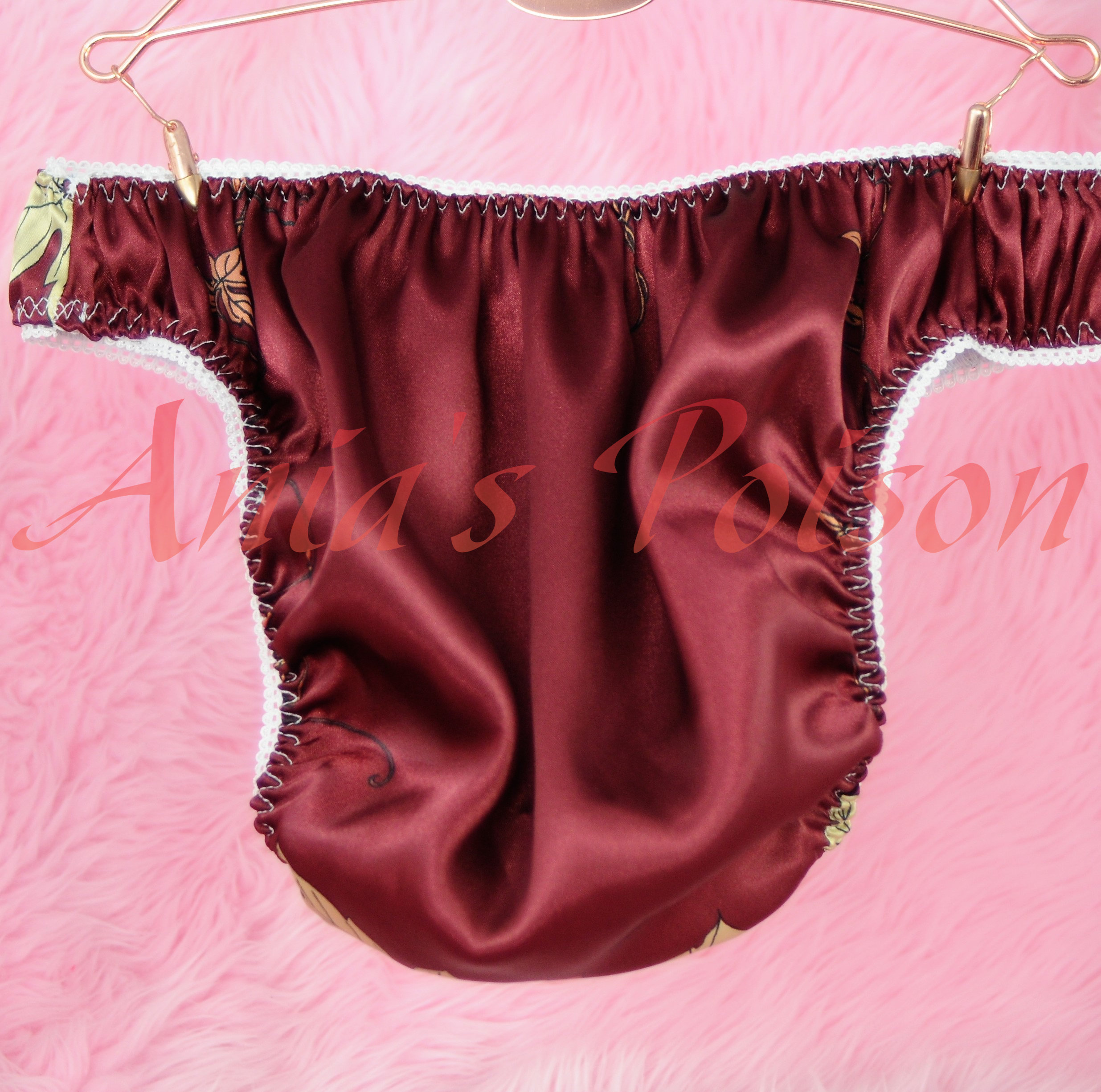 Anias Poison Full Solid color bikini cut Frilly Lace trim Soft satin lined SISSY panties for men MANTIES sz S - XXL