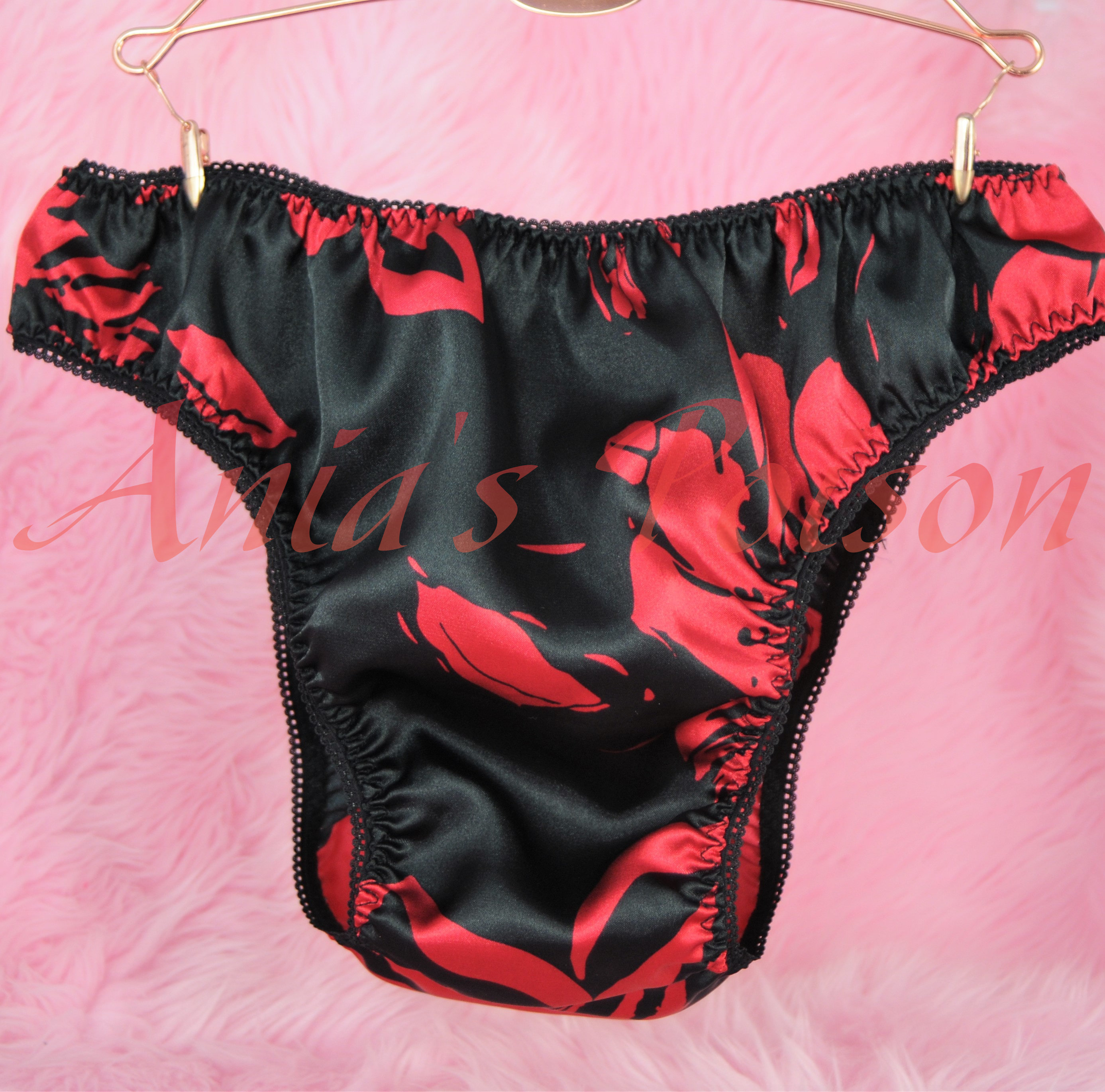 Anias Poison Full Solid color bikini cut Frilly Lace trim Soft satin lined SISSY panties for men MANTIES sz S - XXL